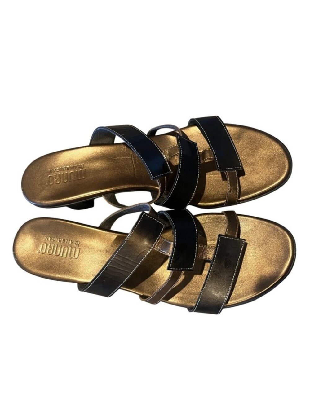 Munro American Gold Leather Heeled Strappy Slip-On Sandals 9.5